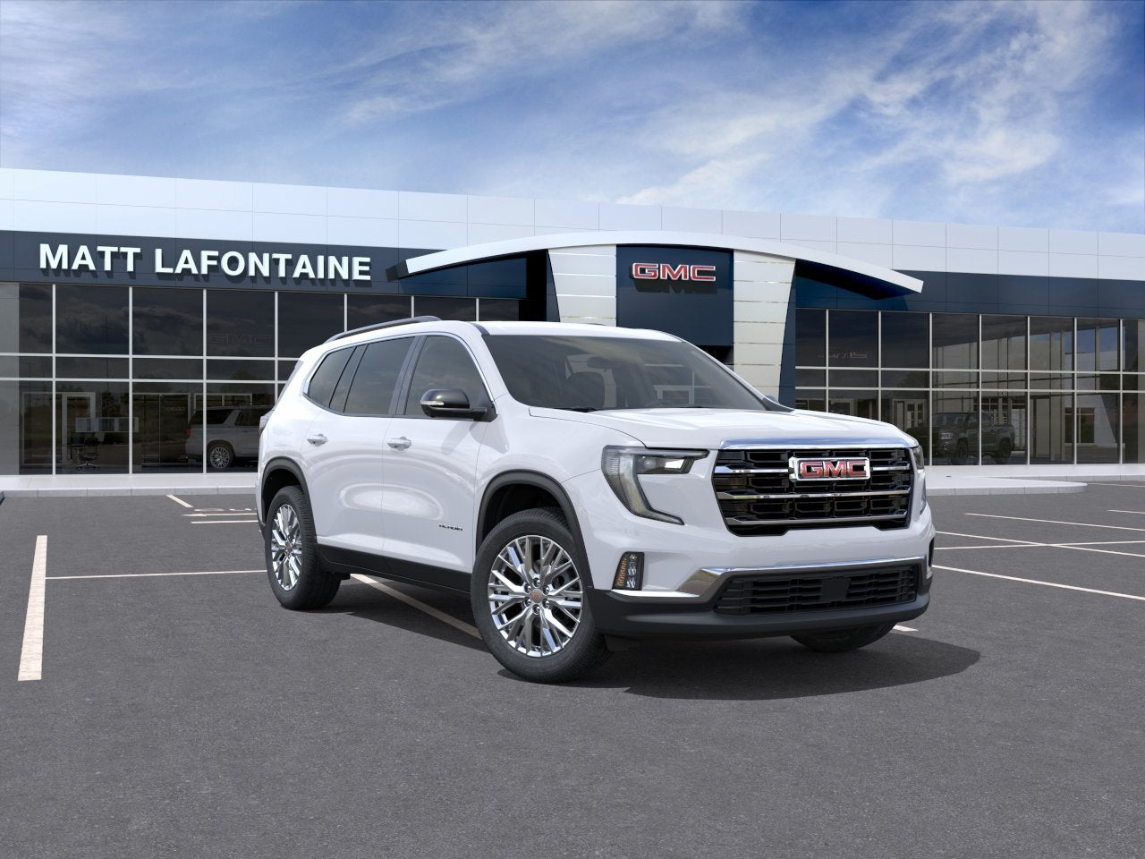 2026 GMC Acadia Elevation in Summit White — front three-quarter view