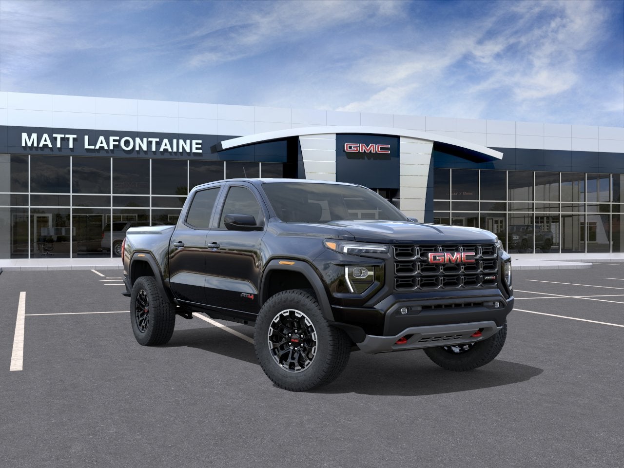2026 GMC Canyon AT4 in Onyx Black — front three-quarter view