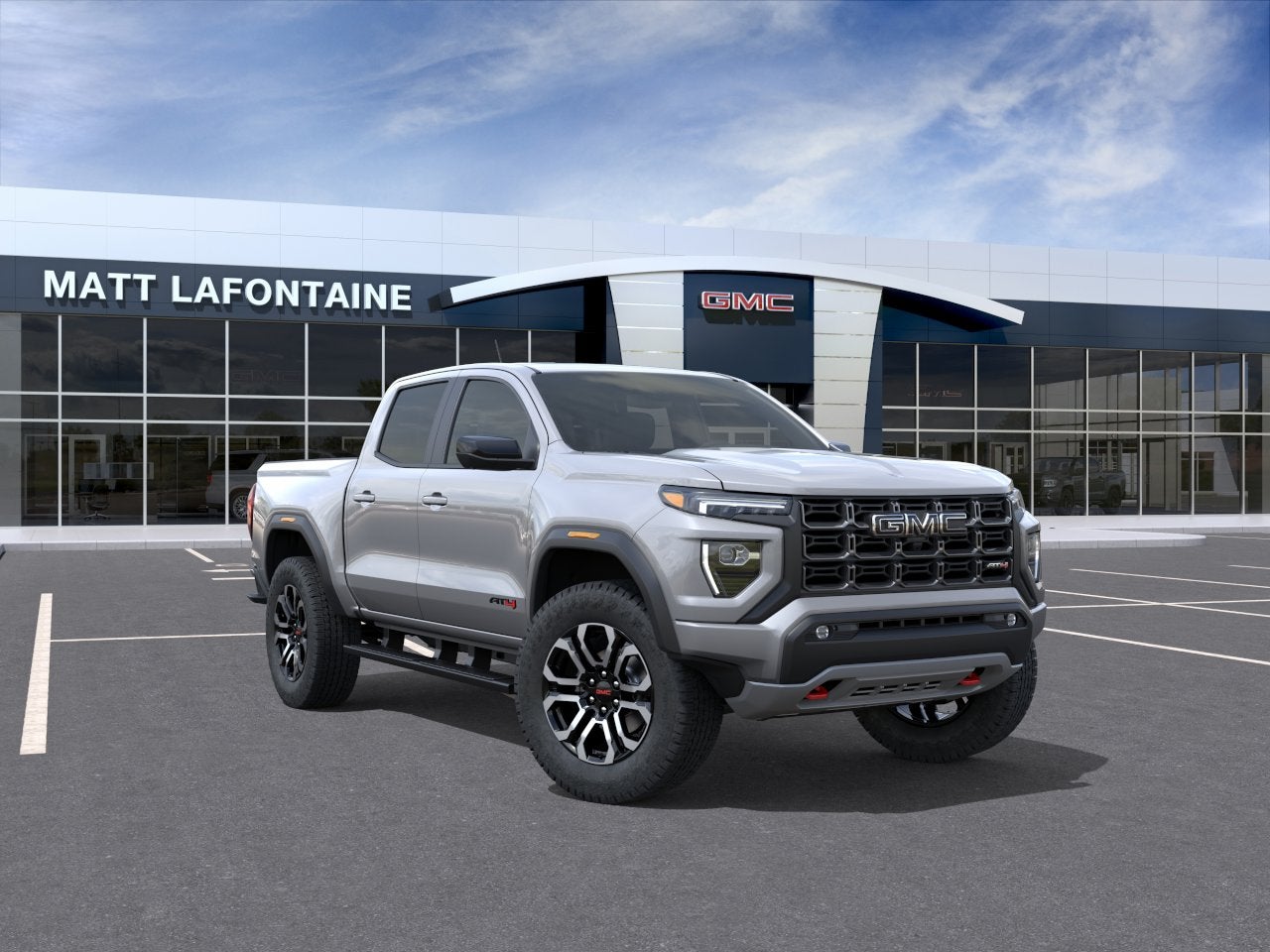 2026 GMC Canyon AT4 in Sterling Metallic — front three-quarter view